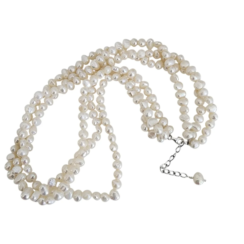 Pearl necklace multi strand genuine pearls 925 sterling silver clasp  A0387 Q7